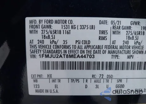 2021 Ford Expedition Limited from USA, damaged, VIN 1FMJU2AT8MEA44703